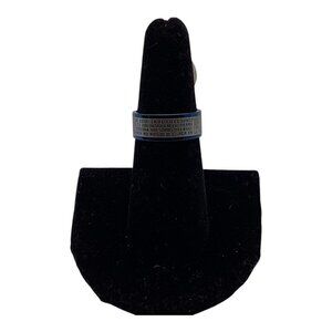 Unisex Blue Stainless Steel "Padre Nuestro" Lords Prayer‎ Spanish Ring Size 7